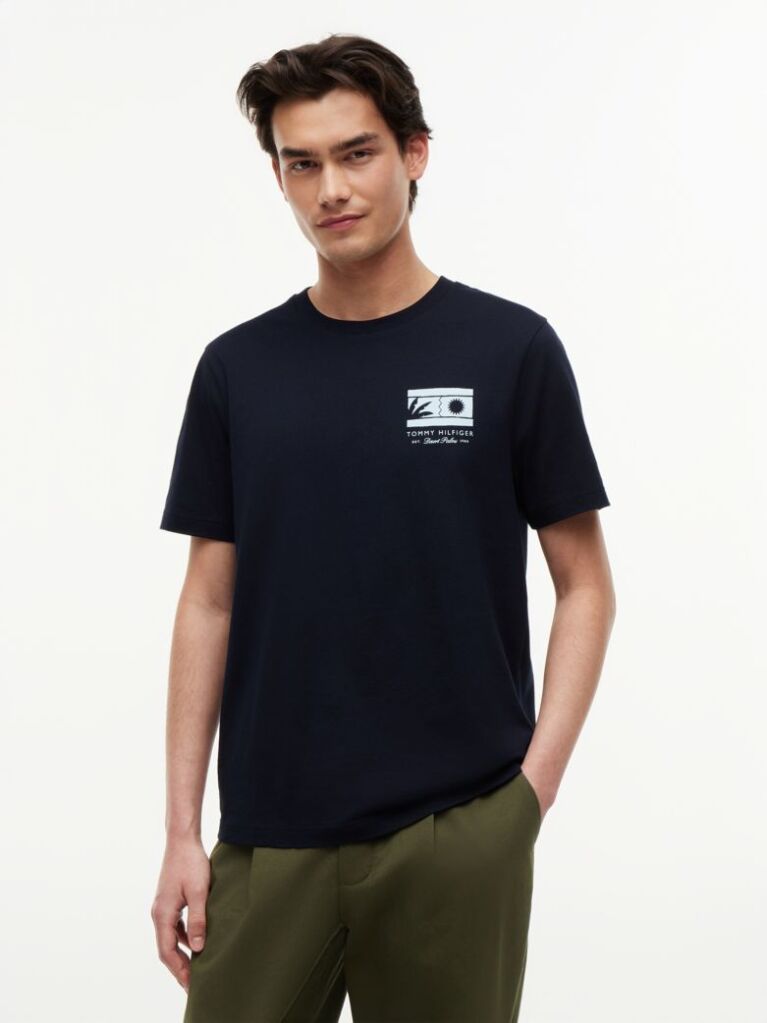Blue Logo Graphic Jersey Crew Neck T-Shirt  Men