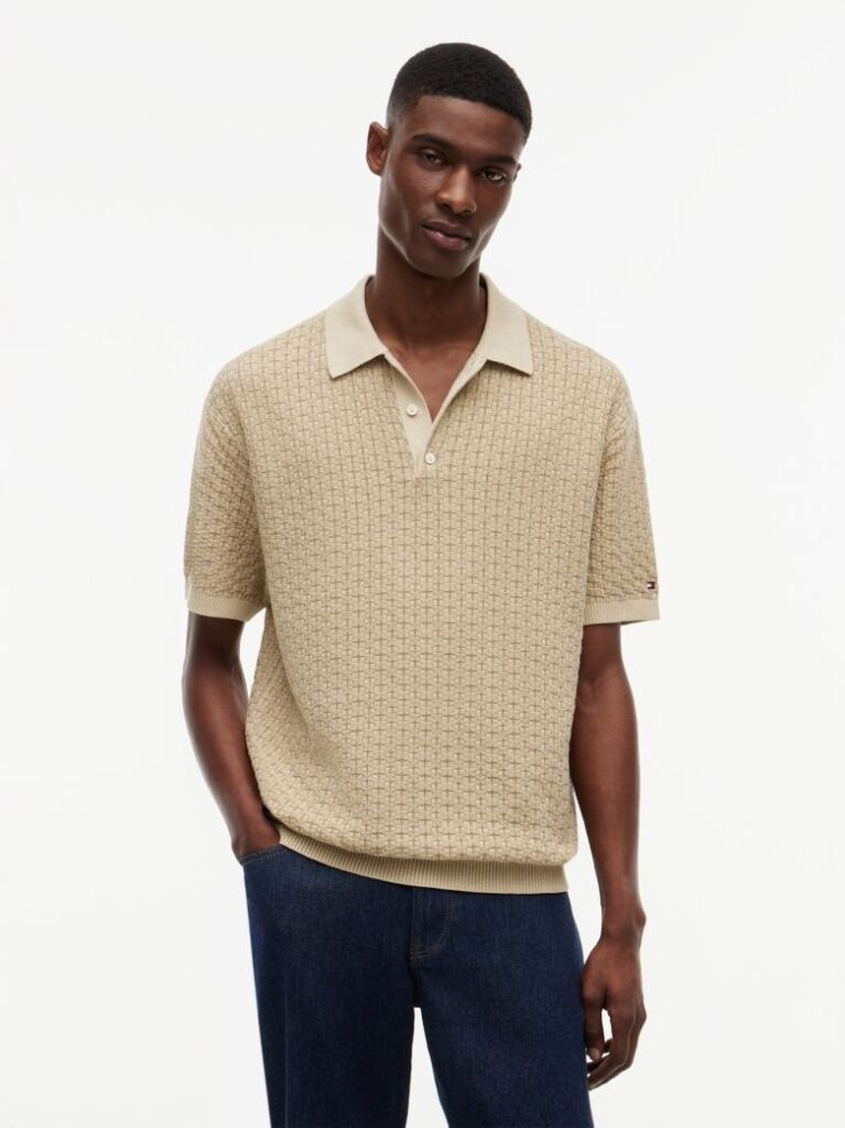 Beige Relaxed Fit Washed Structured Polo Shirt  Men