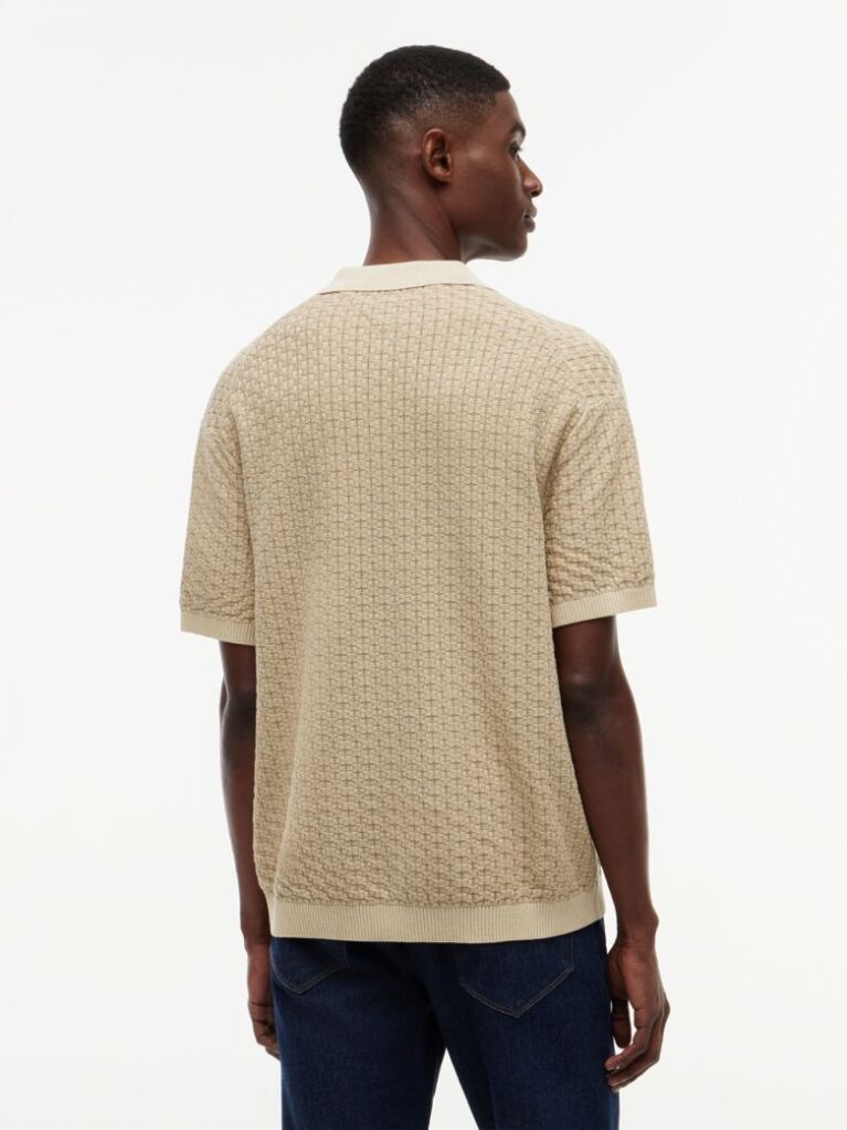 Beige Relaxed Fit Washed Structured Polo Shirt  Men