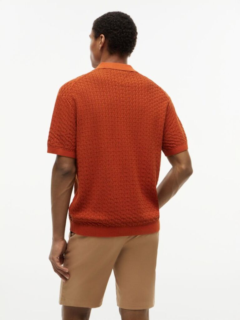 Orange Relaxed Fit Washed Structured Polo Shirt  Men