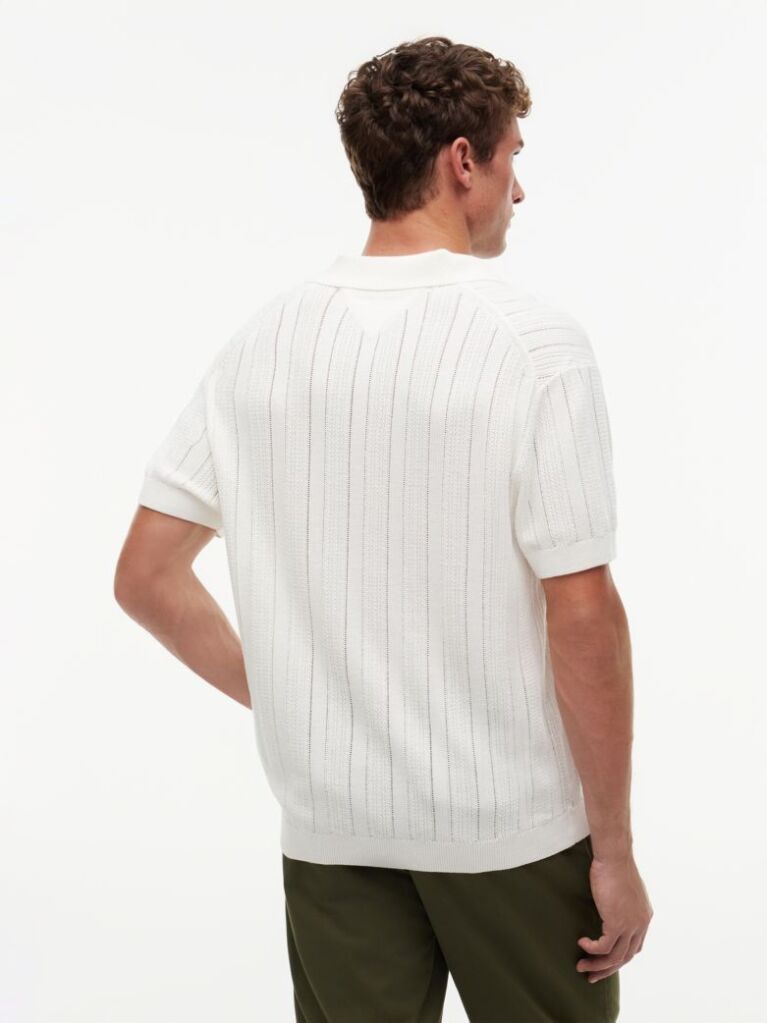 Beige Relaxed Pointelle Structured Polo Shirt With Linen  Men