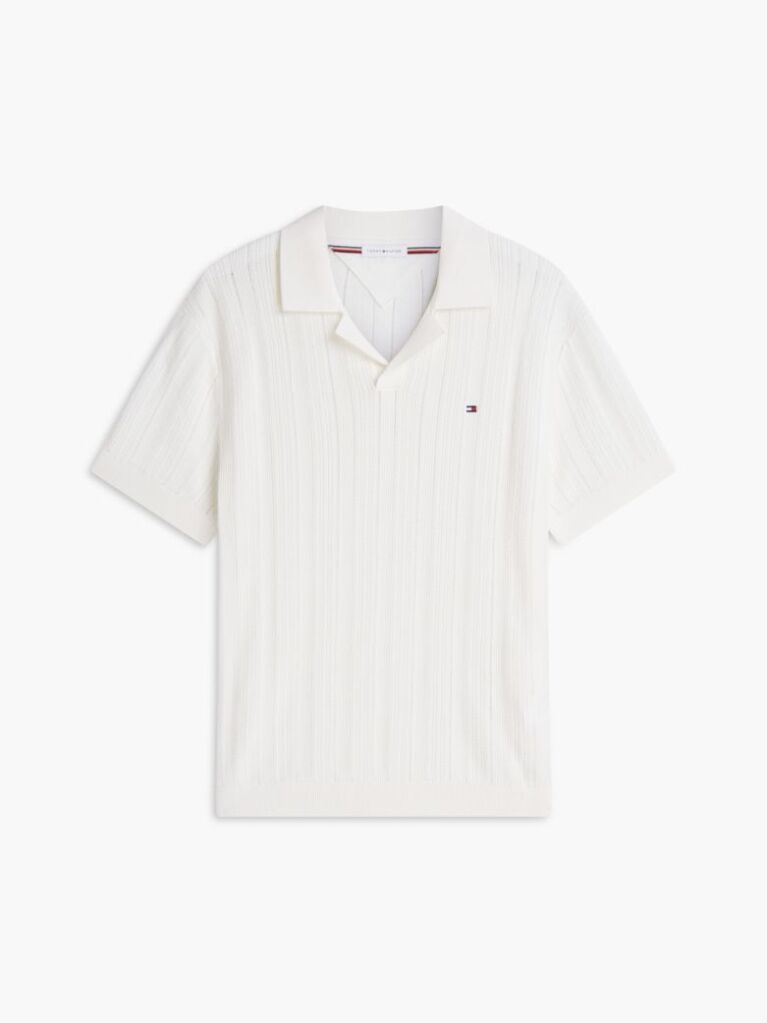 Beige Relaxed Pointelle Structured Polo Shirt With Linen  Men