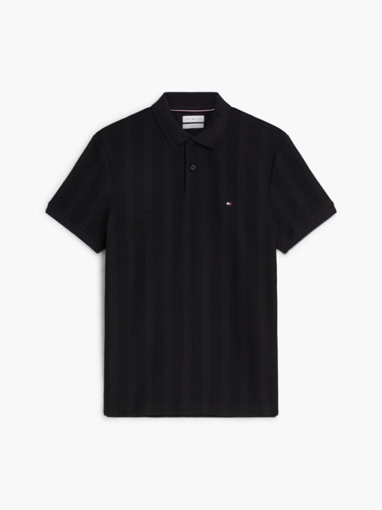 Black Regular Fit Tonal Stripe Polo Shirt  Men