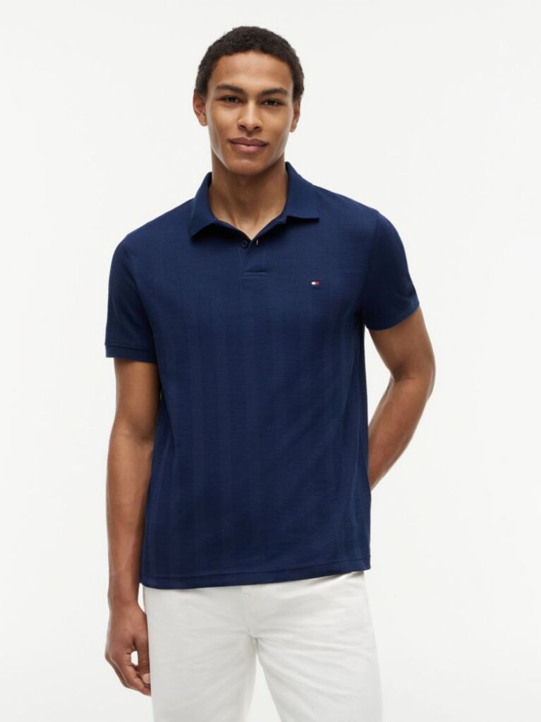 Blue Regular Fit Tonal Stripe Polo Shirt  Men