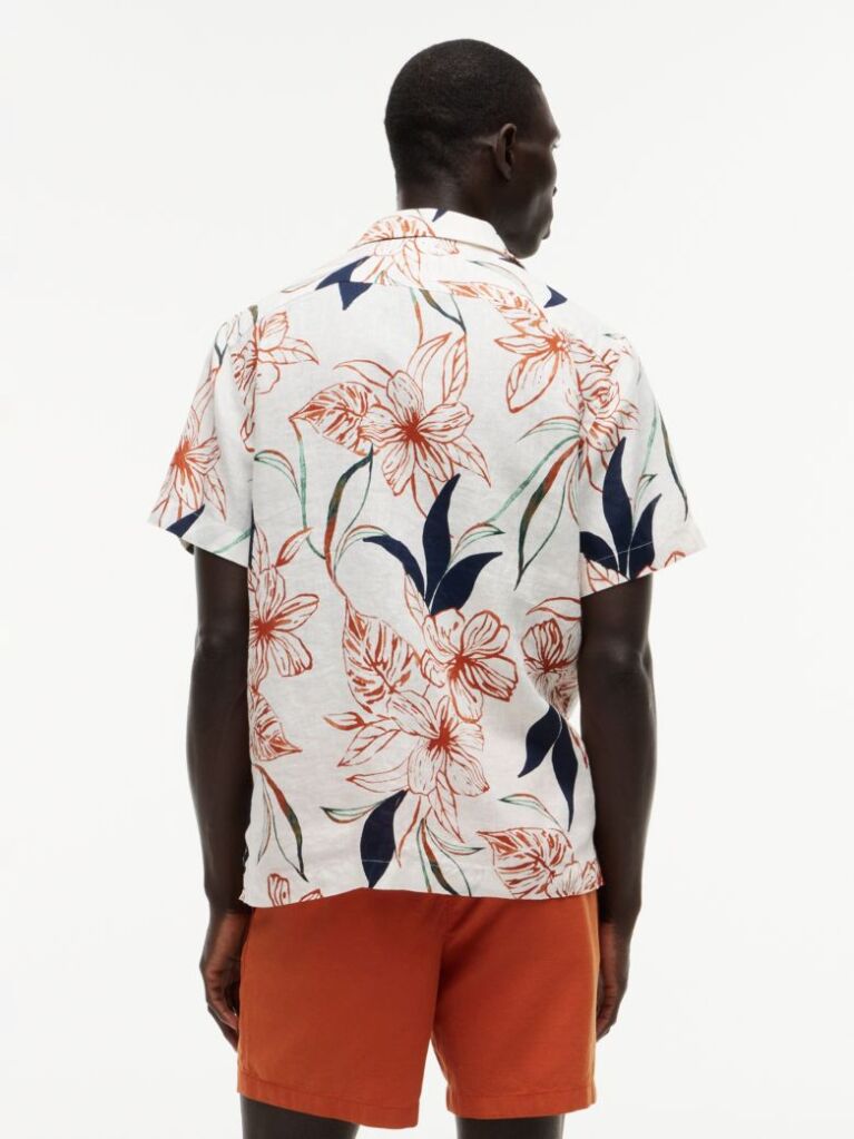 Multi Regular Tropical Print Linen Short Sleeve Shirt  Men