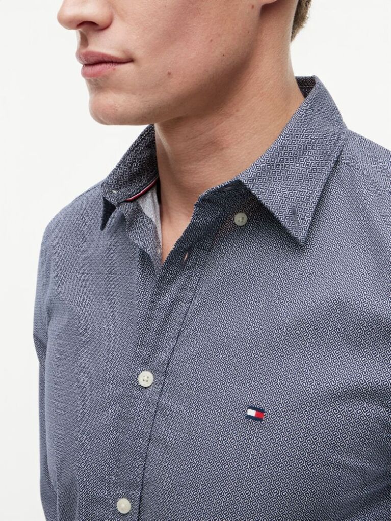 Blue Flex Poplin Small Print Shirt  Men