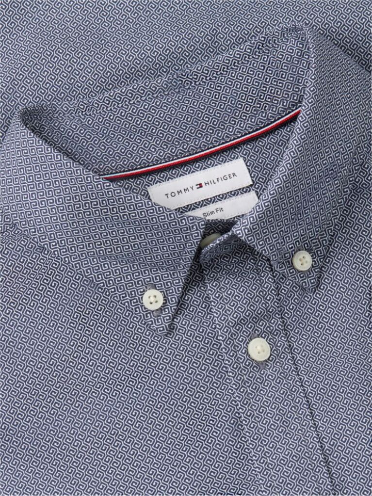 Blue Flex Poplin Small Print Shirt  Men