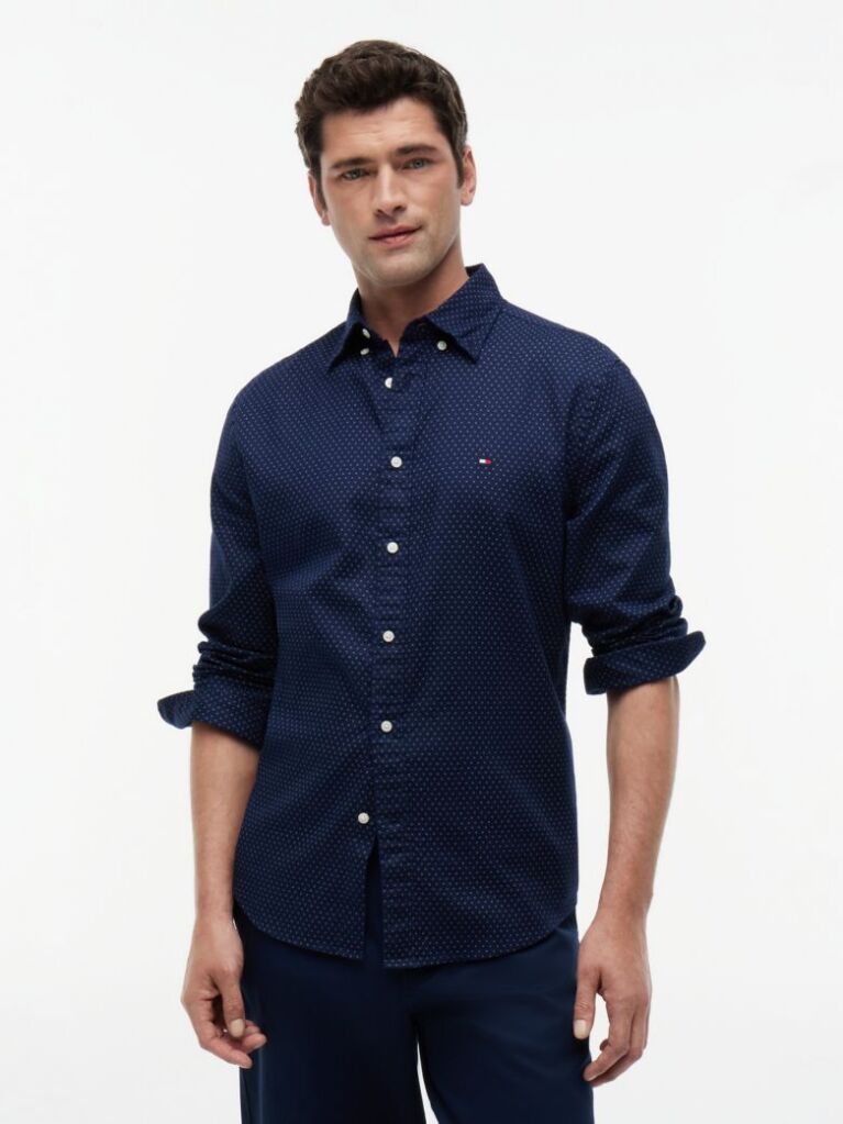 Blue Regular Fit Print Flex Poplin Shirt  Men
