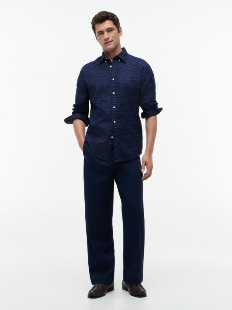 Blue Regular Fit Print Flex Poplin Shirt  Men