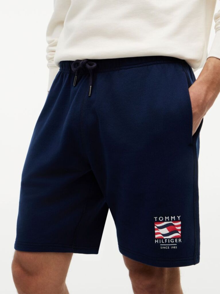 Blue Logo Embroidery Terry Sweat Bermuda Shorts  Men