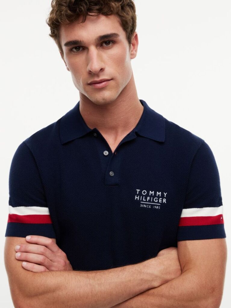 Blue Regular Fit Signature Textured Polo Shirt  Men