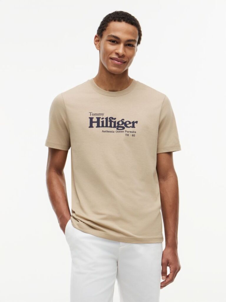 Beige Logo Graphic Jersey T-Shirt  Men