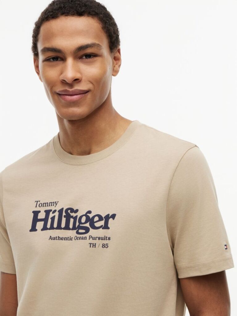 Beige Logo Graphic Jersey T-Shirt  Men