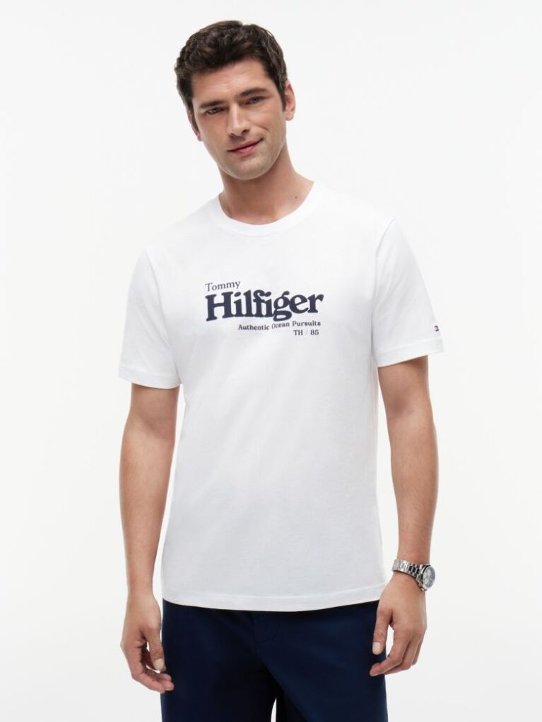 White Logo Graphic Jersey T-Shirt  Men