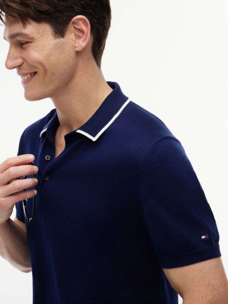Blue Smart Casual Regular Fit Tipped Polo Shirt  Men