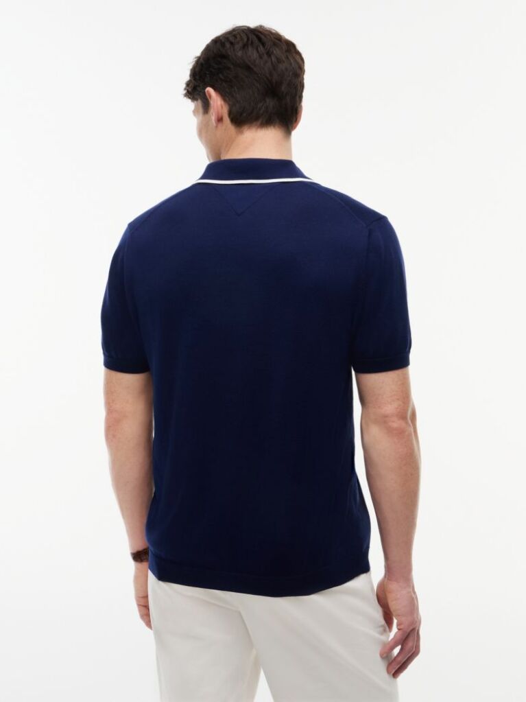 Blue Smart Casual Regular Fit Tipped Polo Shirt  Men
