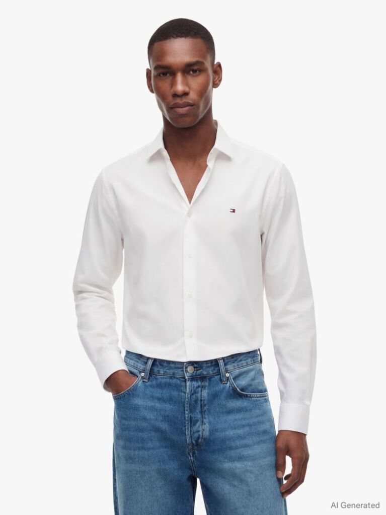 White Slim Cotton Shirt  Men