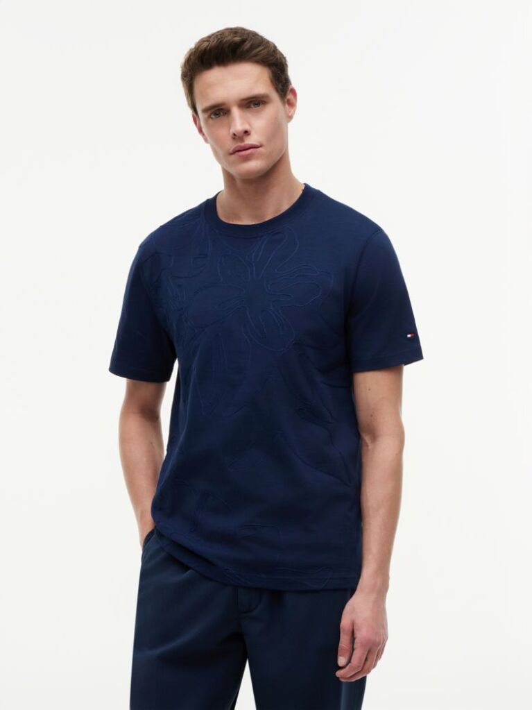 Blue Chain-Stitch Graphic Jersey T-Shirt  Men