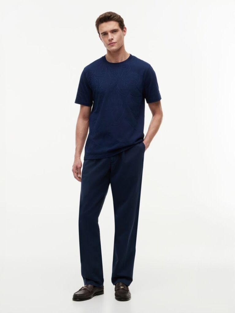 Blue Chain-Stitch Graphic Jersey T-Shirt  Men
