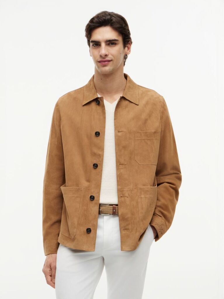 Brown Suede Embossed Logo Chore Jacket  Men