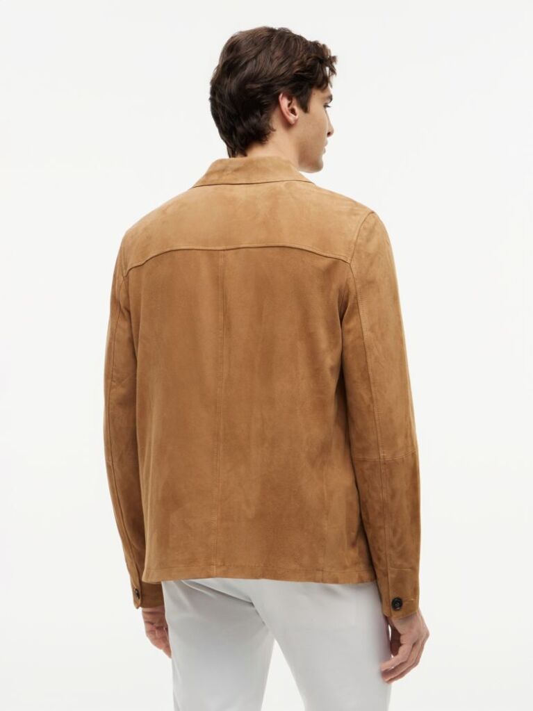 Brown Suede Embossed Logo Chore Jacket  Men