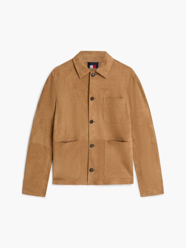 Brown Suede Embossed Logo Chore Jacket  Men