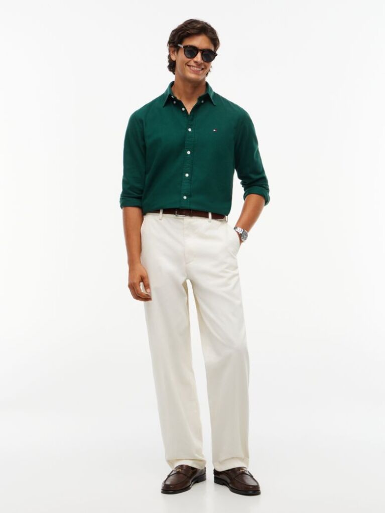 Green Regular Fit Herringbone Flannel Button-Down Shirt  Men