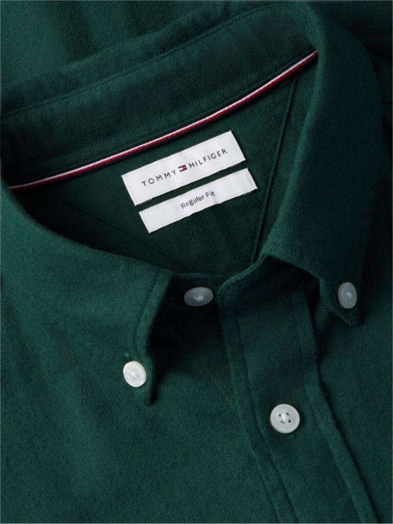 Green Regular Fit Herringbone Flannel Button-Down Shirt  Men