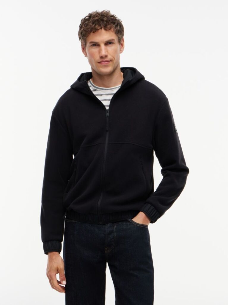 Μαύρο Performance Άνετο Fleece Hoody Με Φερμουάρ  Άνδρες