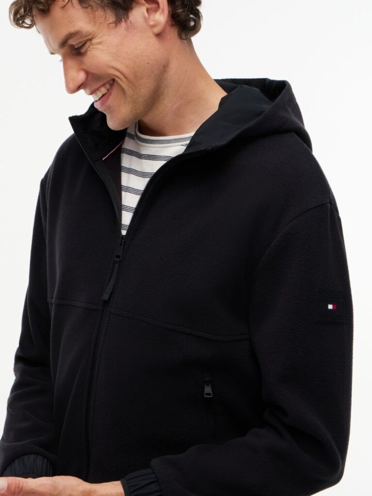 Μαύρο Performance Άνετο Fleece Hoody Με Φερμουάρ  Άνδρες