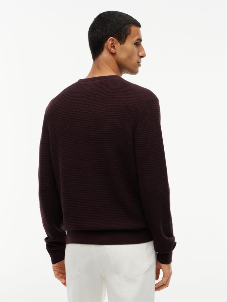 Brown Textured Crew Neck Jumper With Cashmere  Men