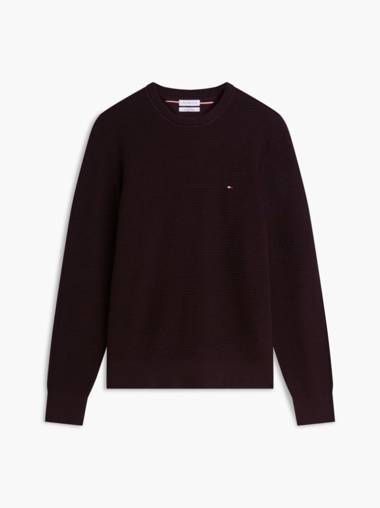 Brown Textured Crew Neck Jumper With Cashmere  Men