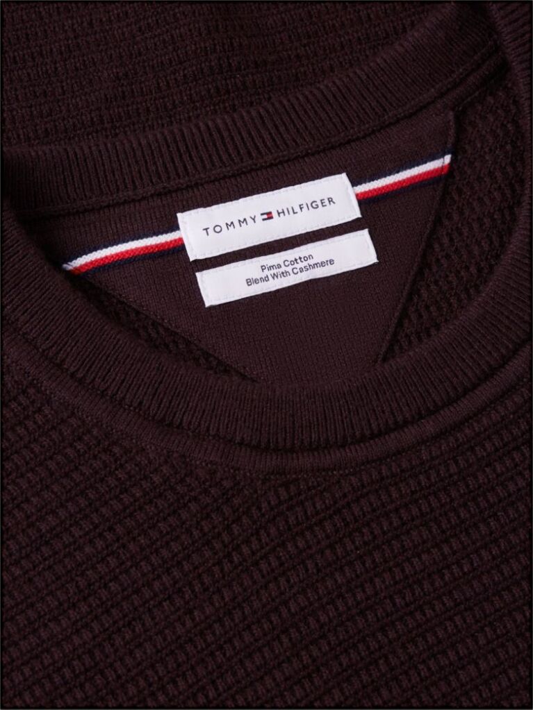 Brown Textured Crew Neck Jumper With Cashmere  Men