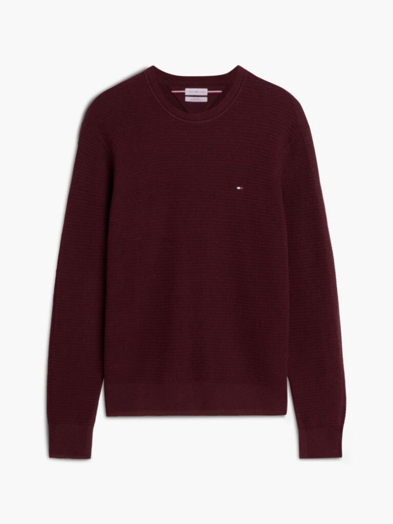 Red Textured Crew Neck Jumper With Cashmere  Men