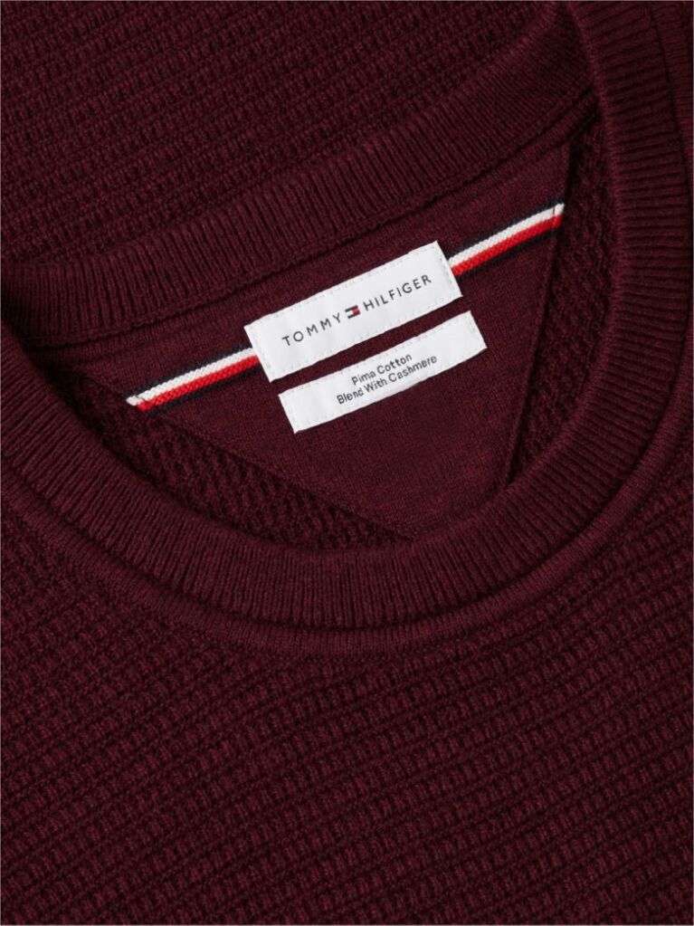 Red Textured Crew Neck Jumper With Cashmere  Men