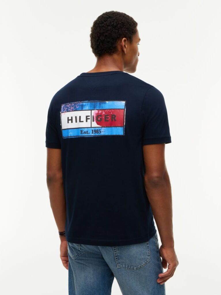 Μπλε T-Shirt Με Κλασική Λαιμόκοψη Και Πίσω Σχέδιο  Άνδρες