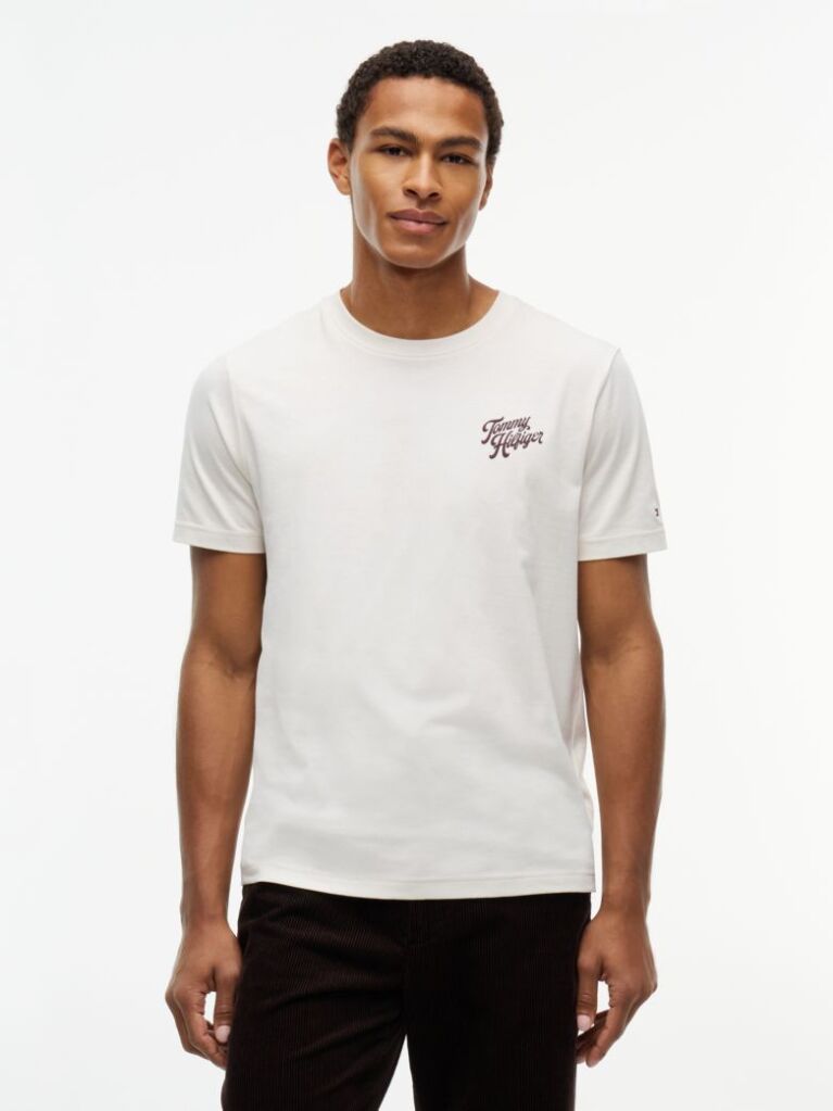 Beige Back Graphic Crew Neck T-Shirt  Men