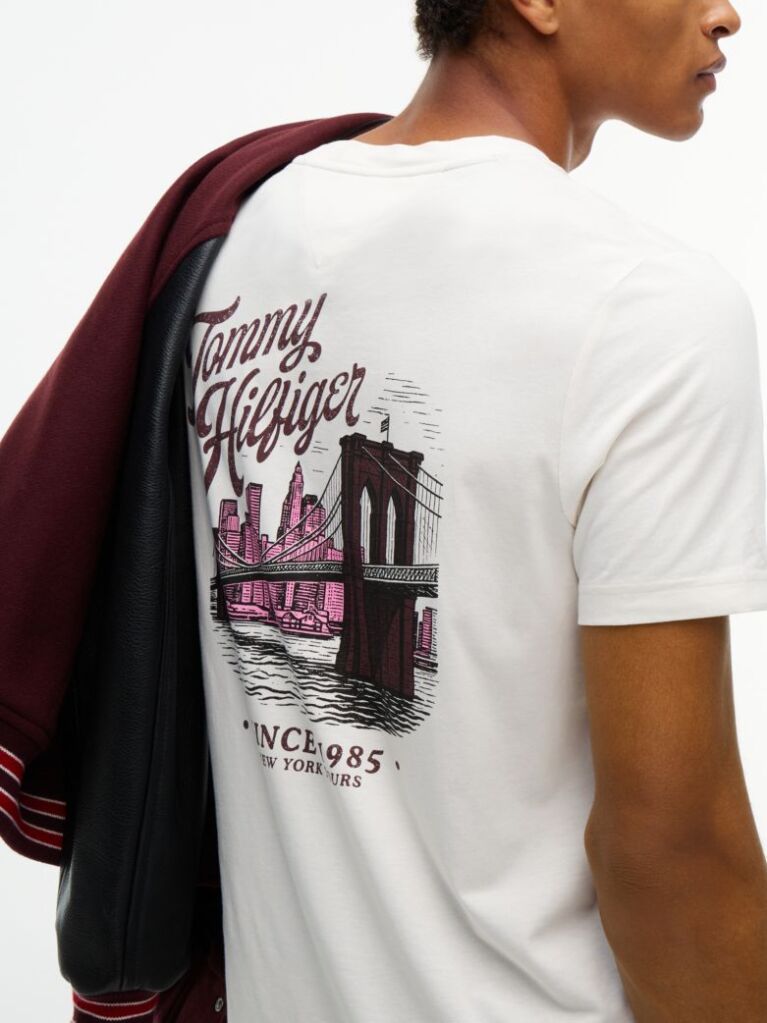 Beige Back Graphic Crew Neck T-Shirt  Men