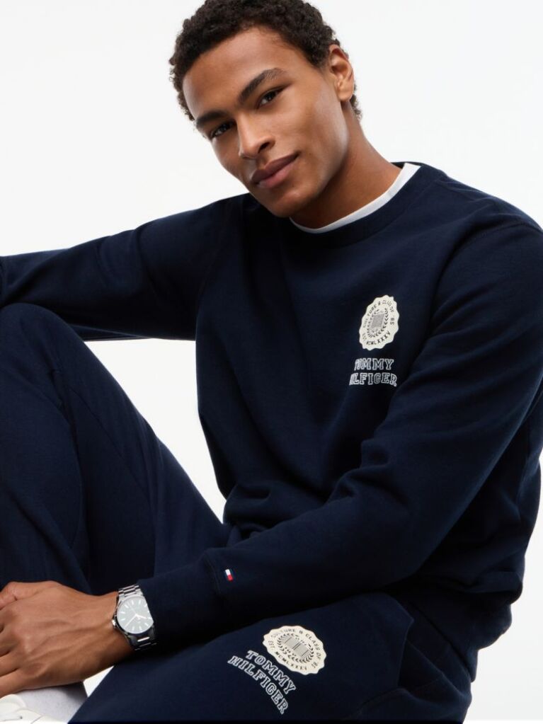 Blue Peached Fleece Crew Neck Sweatshirt  Men