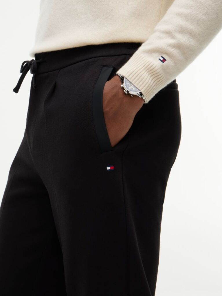 Black Pocket Trim Pleated Twill Trousers  Men