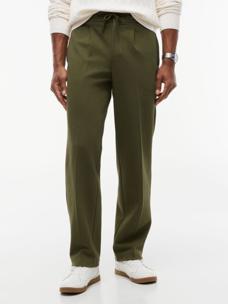 Green Pocket Trim Pleated Twill Trousers  Men