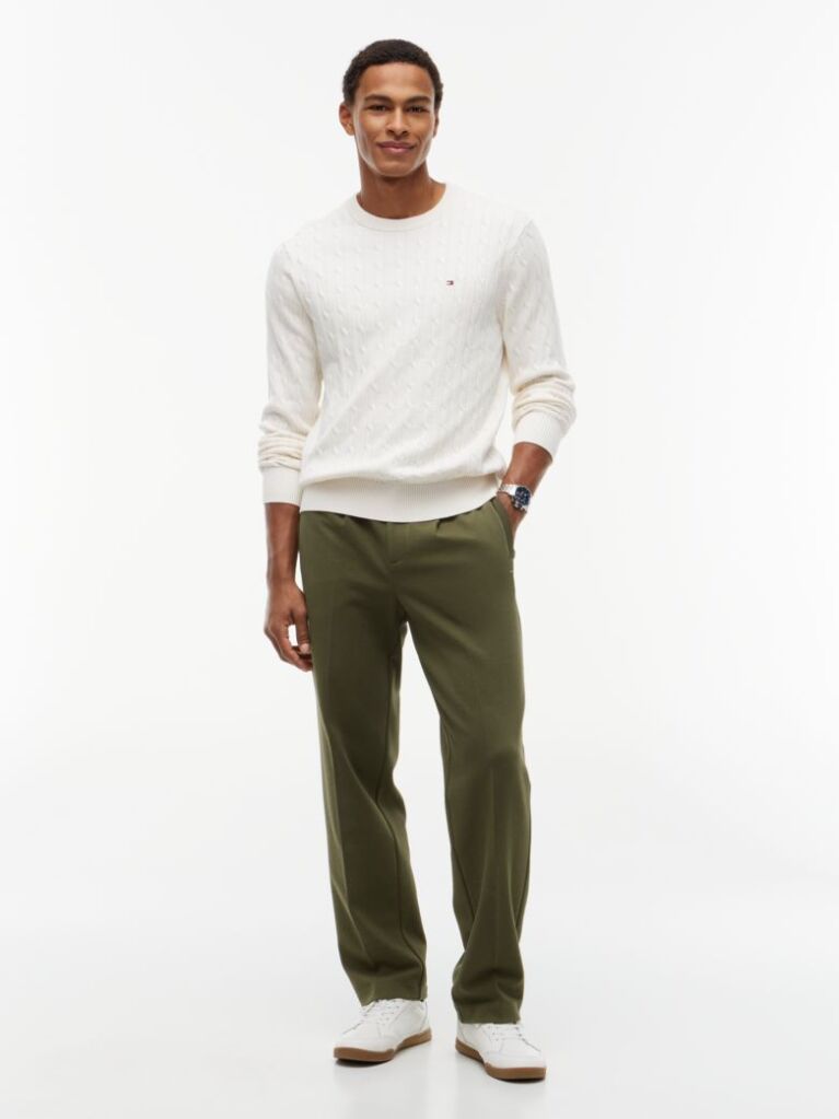 Green Pocket Trim Pleated Twill Trousers  Men