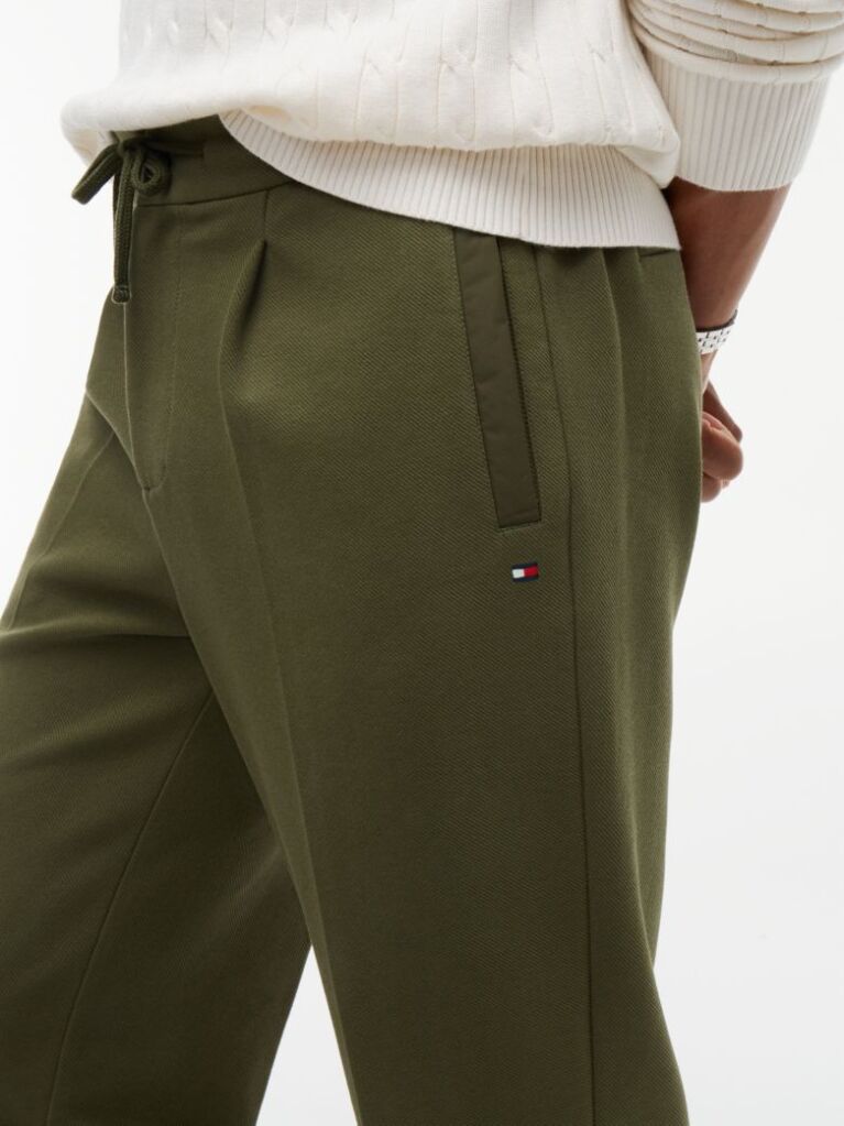 Green Pocket Trim Pleated Twill Trousers  Men