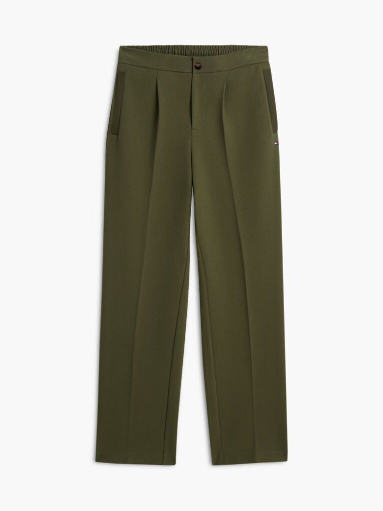 Green Pocket Trim Pleated Twill Trousers  Men