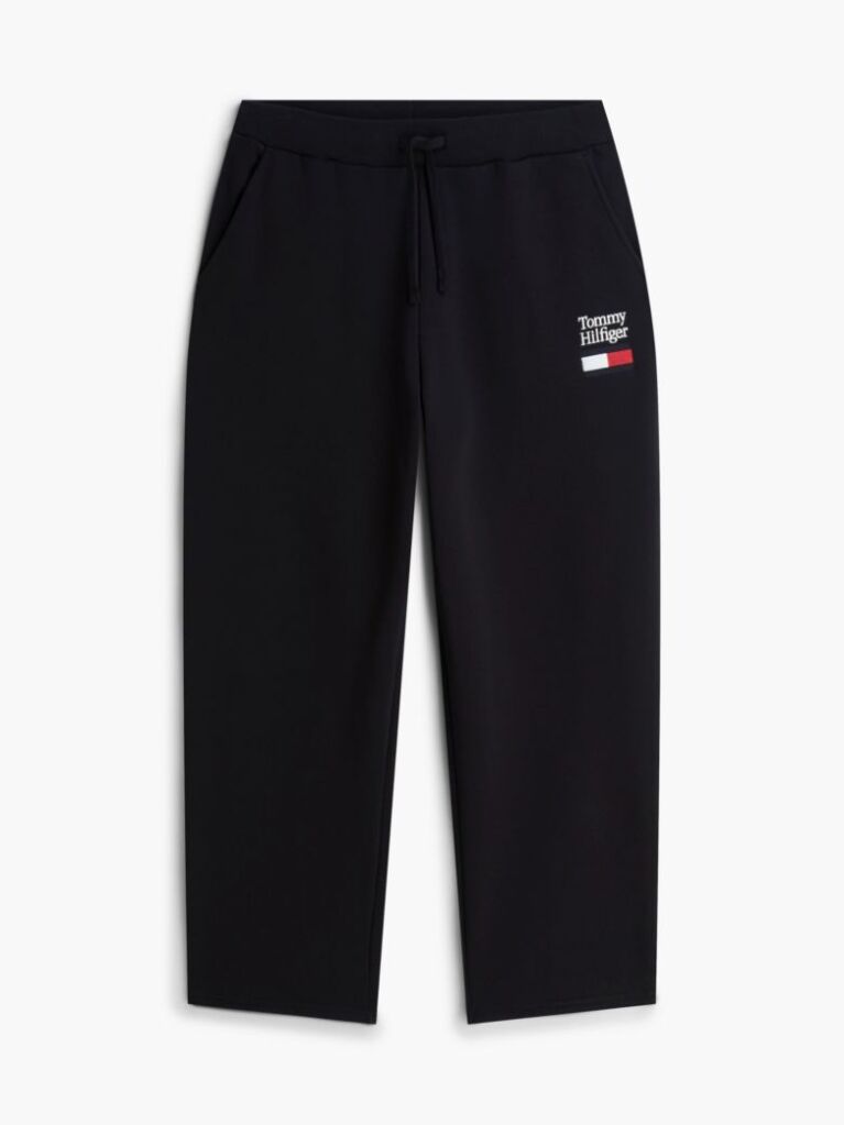 Black Logo Embroidery Fleece Drawstring Joggers  Men