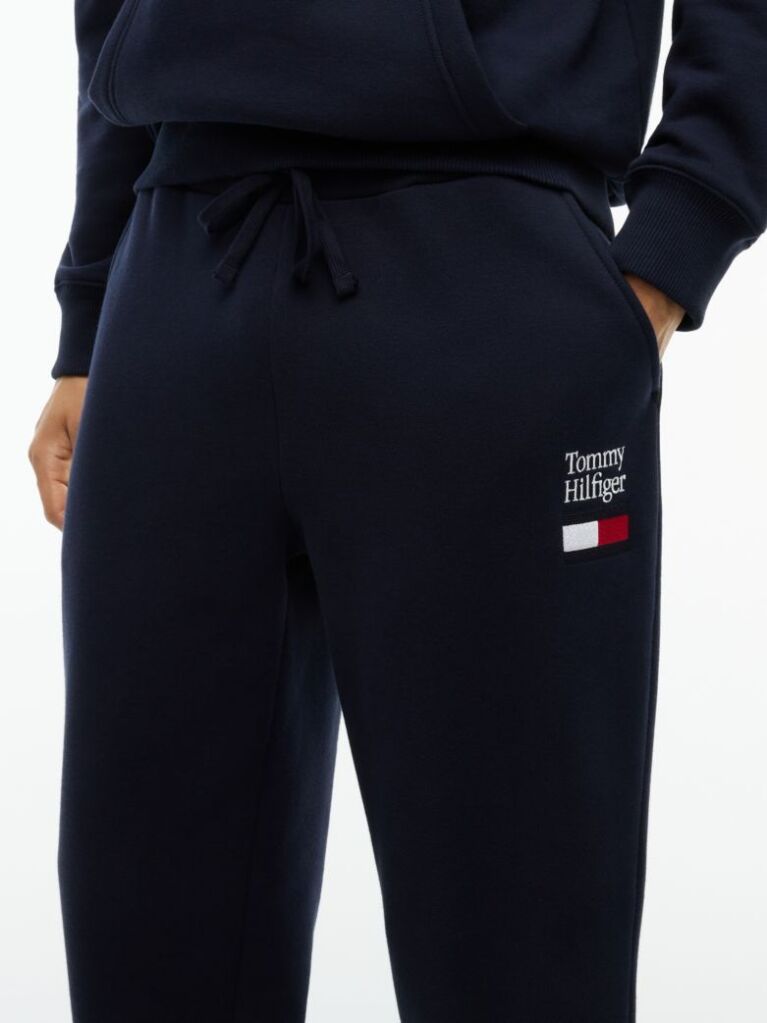 Blue Logo Embroidery Fleece Drawstring Joggers  Men