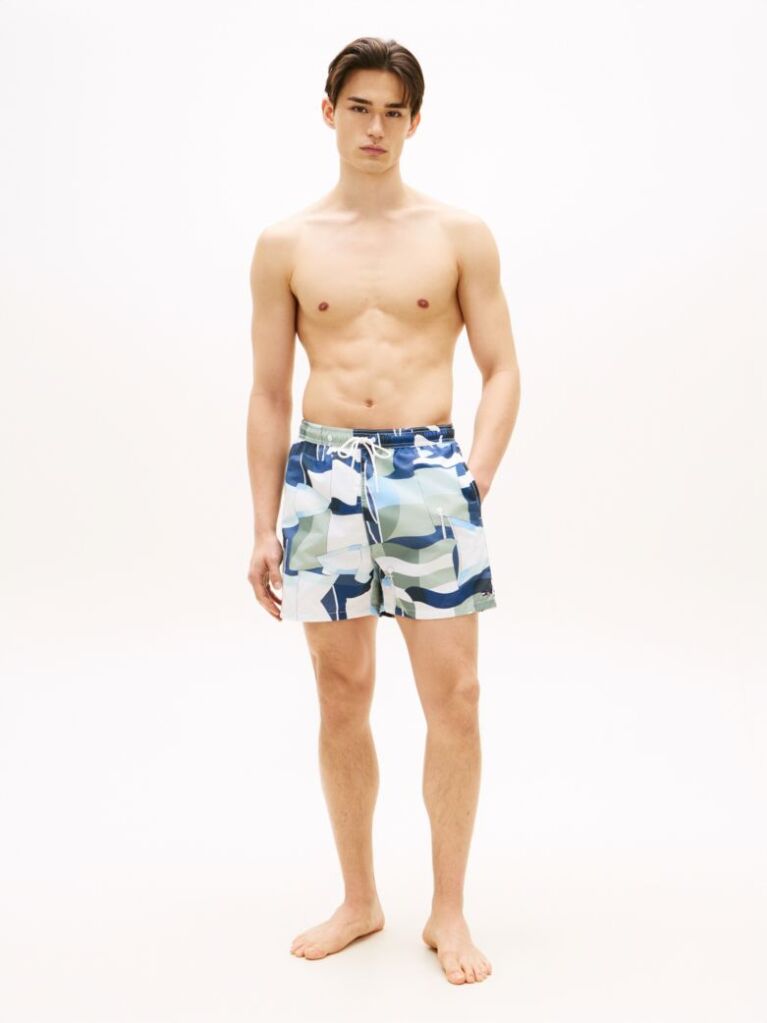 Multi Print Mid Length Swim Trunks  Men