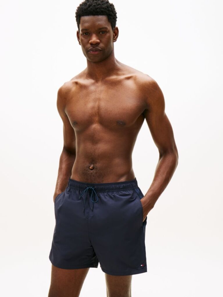 Blue Tonal Logo Mid Length Swim Shorts  Men