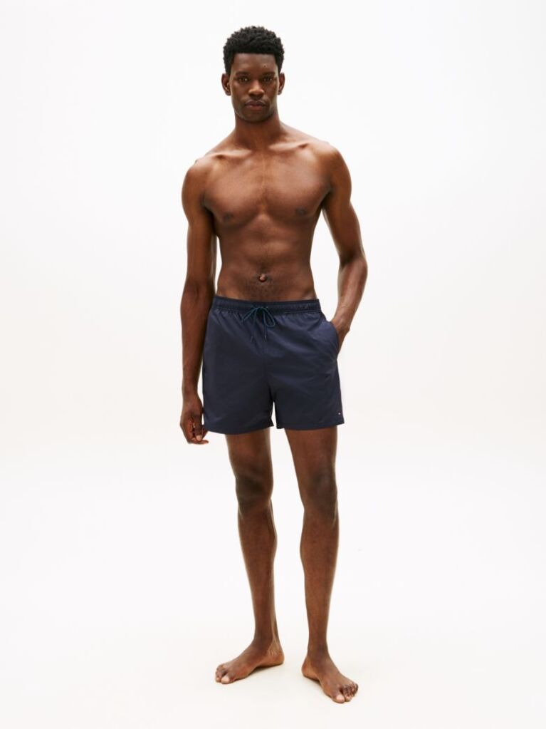Blue Tonal Logo Mid Length Swim Shorts  Men