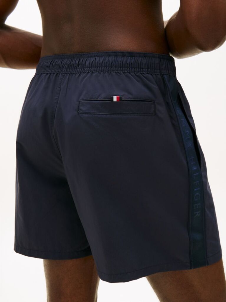 Blue Tonal Logo Mid Length Swim Shorts  Men
